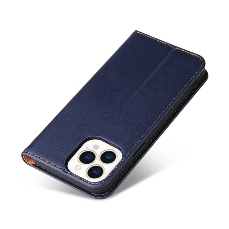For iPhone 14 Pro Max Fierre Shann PU Genuine Leather Texture Leather Phone Case (Blue) - Image 4