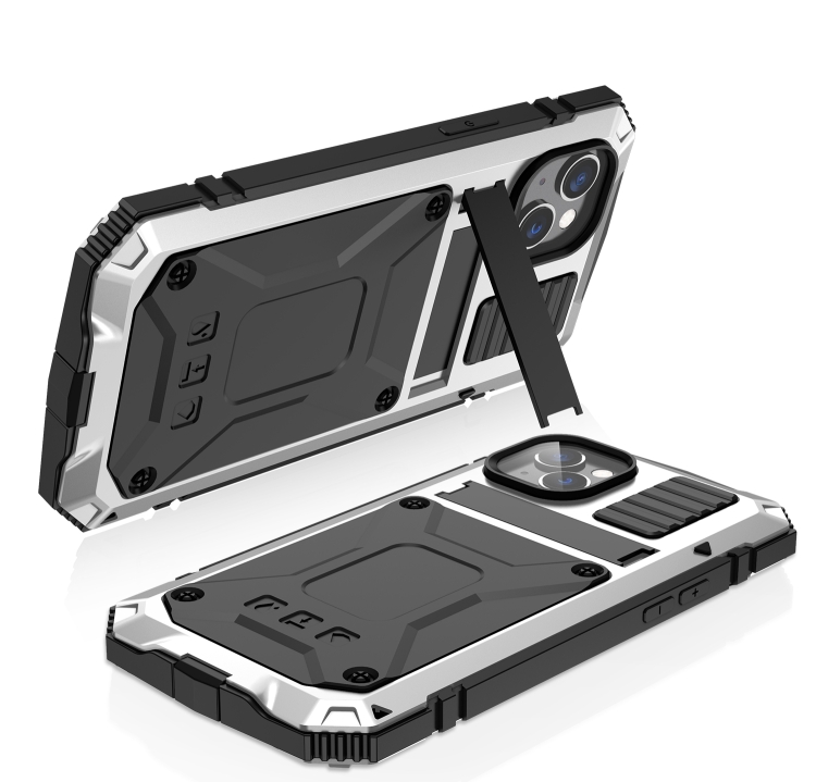 For iPhone 14 Plus R-JUST Shockproof Waterproof Dust-proof Case with Holder (Silver) - Image 2