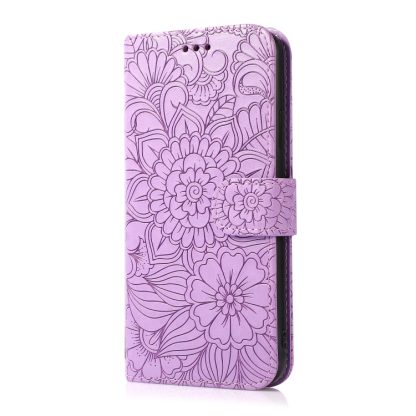 For iPhone 13 Pro Max Skin Feel Embossed Sunflower Horizontal Leather Case (Purple) - Image 2