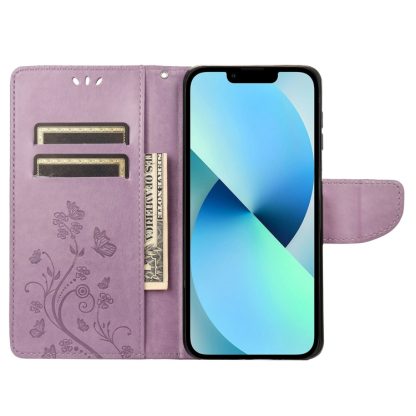 For iPhone 14 Butterfly Flower Pattern Flip Leather Phone Case (Light Purple) - Image 4