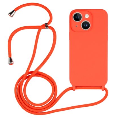 For iPhone 14 Crossbody Lanyard Liquid Silicone Case(Orange)