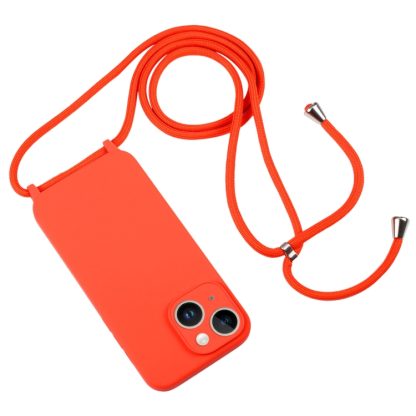 For iPhone 14 Crossbody Lanyard Liquid Silicone Case(Orange) - Image 2