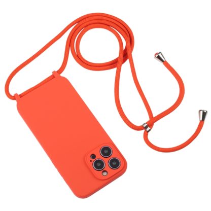 For iPhone 14 Pro Max Crossbody Lanyard Liquid Silicone Case(Orange) - Image 2