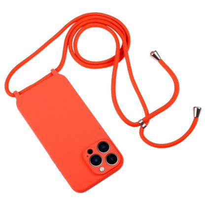 For iPhone 13 Pro Max Crossbody Lanyard Liquid Silicone Case(Orange) - Image 2