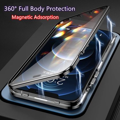 For iPhone 13 Dual-Lock Anti-peeping Glass 360 Full Body Frosted Magnetic Phone Case(Sierra Blue) - Image 2