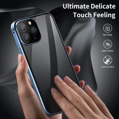 For iPhone 13 Dual-Lock Anti-peeping Glass 360 Full Body Frosted Magnetic Phone Case(Sierra Blue) - Image 4