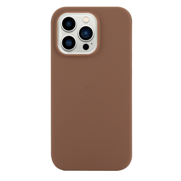 For iPhone 14 Pro Max Solid Color Frosted Silicone Phone Case(Coffee)