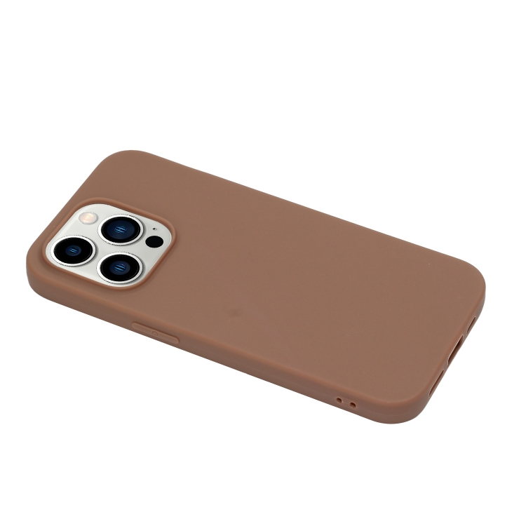 For iPhone 14 Pro Max Solid Color Frosted Silicone Phone Case(Coffee) - Image 2