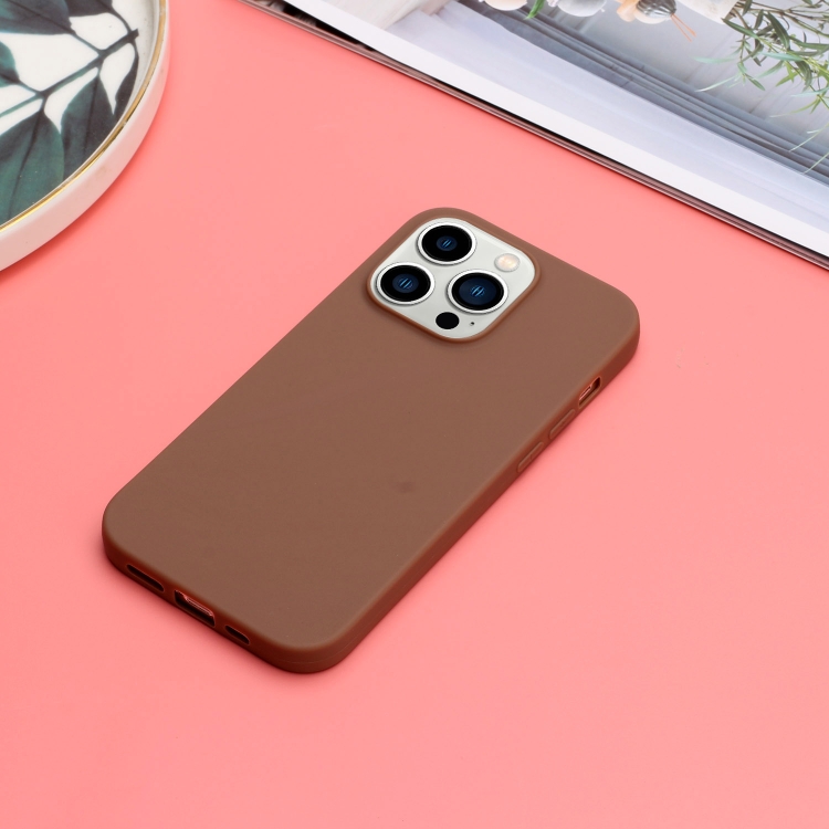For iPhone 14 Pro Max Solid Color Frosted Silicone Phone Case(Coffee) - Image 4
