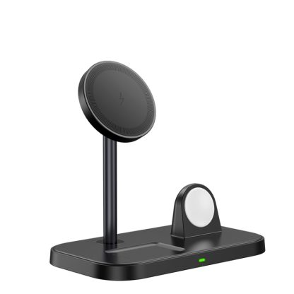 WA22 3 in 1 Magnetic Wireless Charger Phone Holder for iPhone 12 / 13 / 14 / 15 Series Phones & AirPods(Black) - Image 2