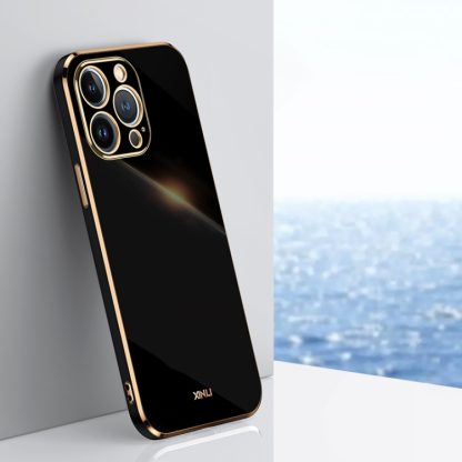 For iPhone 14 Pro XINLI Straight 6D Plating Gold Edge TPU Shockproof Case(Black)