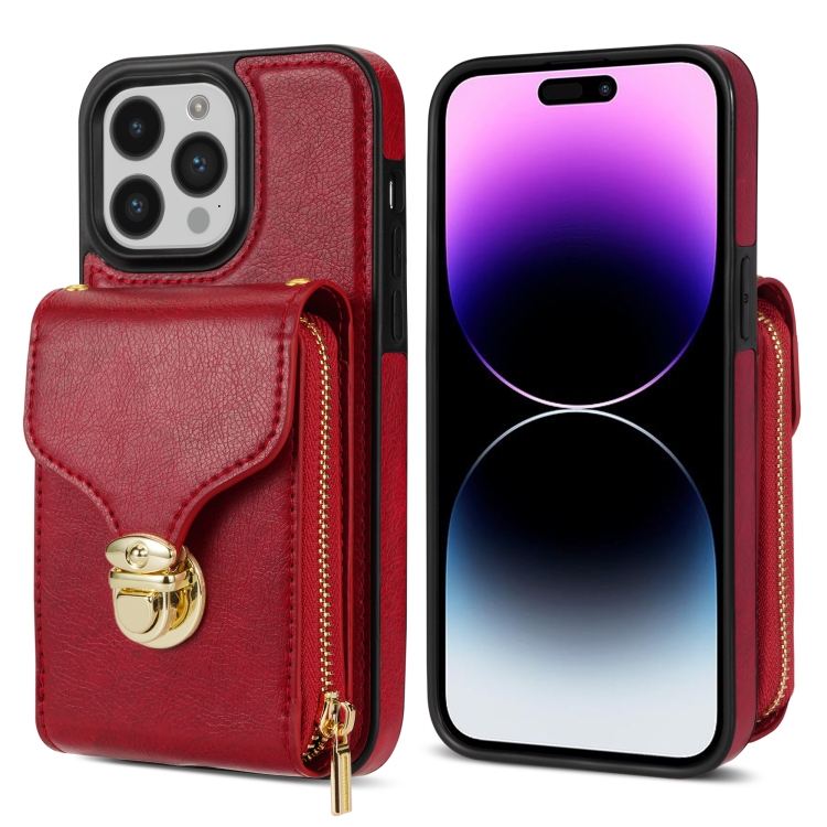 For iPhone 14 Pro Zipper Hardware Card Wallet Phone Case(Red) - Image 2