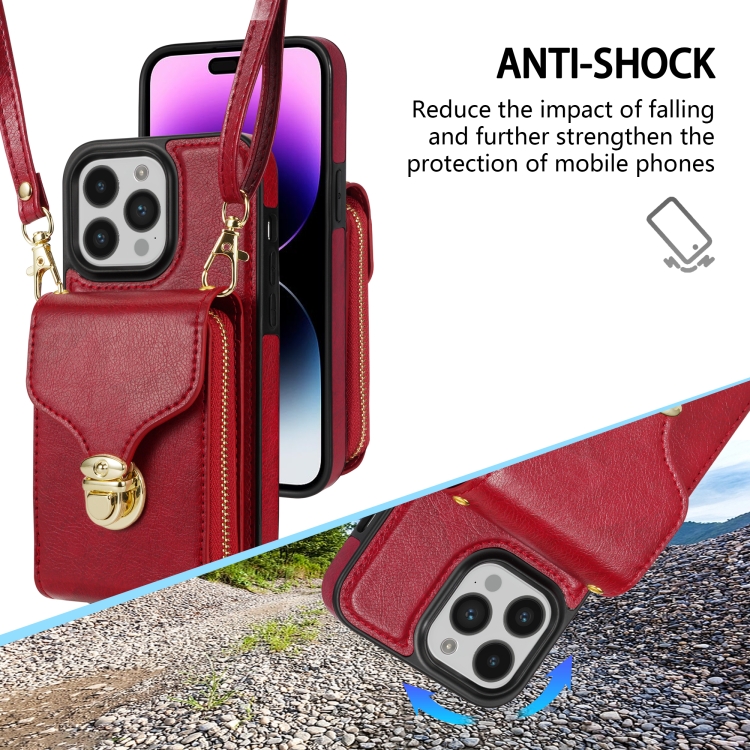 For iPhone 14 Pro Zipper Hardware Card Wallet Phone Case(Red) - Image 3