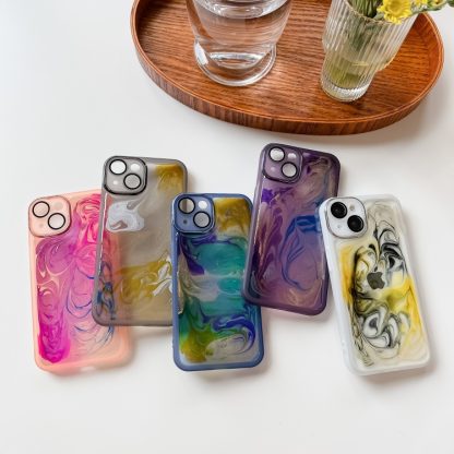 For iPhone 14 Oil Painting Electroplating TPU Phone Case(Pink) - Image 4