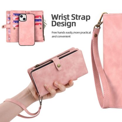 For iPhone 14 Zipper Wallet Detachable MagSafe Leather Phone Case(Pink) - Image 4