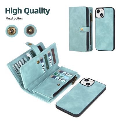 For iPhone 13 Zipper Wallet Detachable MagSafe Leather Phone Case(Blue) - Image 2