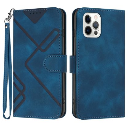 For iPhone 14 Pro Max Line Pattern Skin Feel Leather Phone Case(Royal Blue)