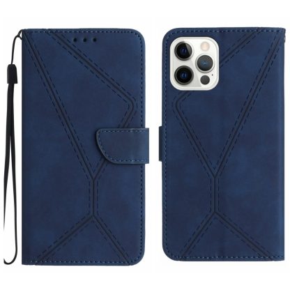 For iPhone 13 Pro Stitching Embossed Leather Phone Case(Blue)