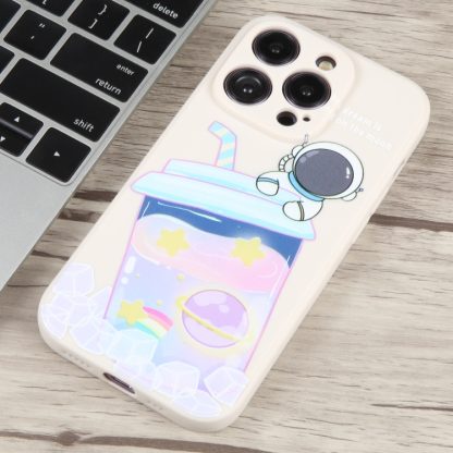 For iPhone 13 Pro Max Milk Tea Astronaut Pattern Liquid Silicone Phone Case(Ivory White) - Image 3