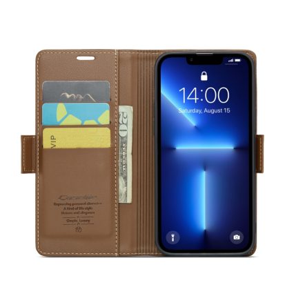 For iPhone 13 Pro Max CaseMe 023 Butterfly Buckle Litchi Texture RFID Anti-theft Leather Phone Case(Brown) - Image 4