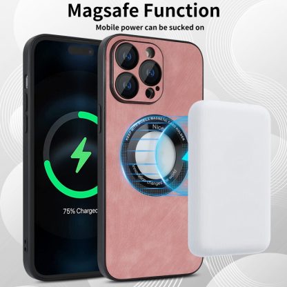 For iPhone 13 Pro Skin Feel Leather MagSafe Magnetic Phone Case(Pink) - Image 2