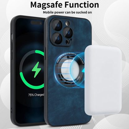 For iPhone 13 Pro Max Skin Feel Leather MagSafe Magnetic Phone Case(Blue) - Image 2