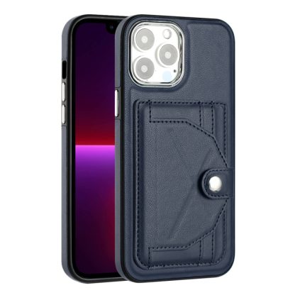 For iPhone 13 Pro Max Shockproof Leather Phone Case with Card Holder(Blue) - Image 2