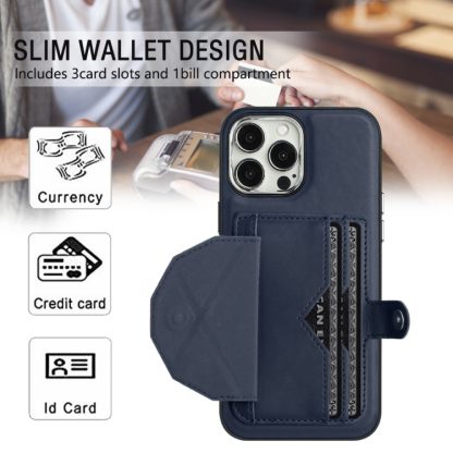 For iPhone 13 Pro Max Shockproof Leather Phone Case with Card Holder(Blue) - Image 4