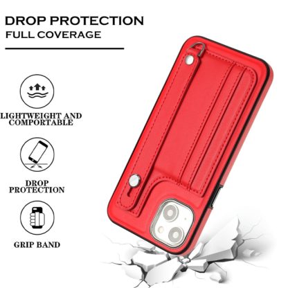 For iPhone 14 Shockproof Leather Phone Case with Wrist Strap(Red) - Image 3