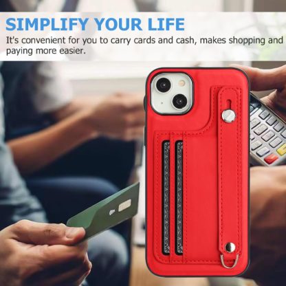 For iPhone 14 Shockproof Leather Phone Case with Wrist Strap(Red) - Image 4