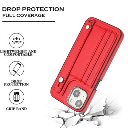 For iPhone 13 Shockproof Leather Phone Case with Wrist Strap(Red) - Image 3