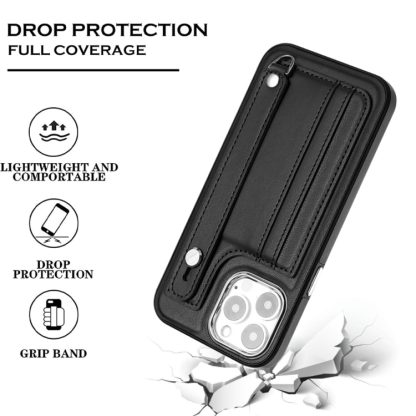 For iPhone 13 Pro Max Shockproof Leather Phone Case with Wrist Strap(Black) - Image 3