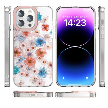 For iPhone 13 Pro MagSafe Magnetic TPU Phone Case(White Blue Flower) - Image 3