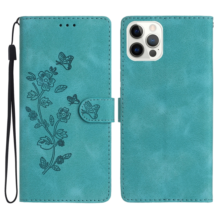 For iPhone 14 Pro Flower Embossing Pattern Leather Phone Case(Sky Blue)