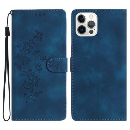 For iPhone 13 Pro Flower Embossing Pattern Leather Phone Case(Blue)