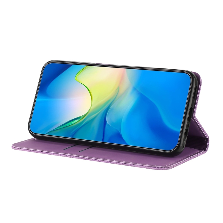 For iPhone 14 Pro Max Ethnic Embossed Adsorption Leather Phone Case(Purple) - Image 4