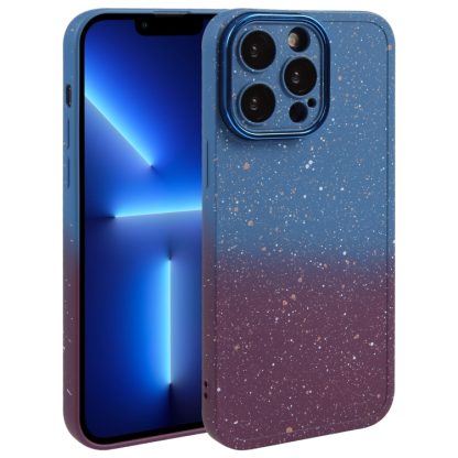 For iPhone 13 Pro Gradient Starry Silicone Phone Case with Lens Film(Blue Red)