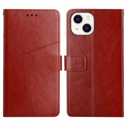 For iPhone 15 HT01 Y-shaped Pattern Flip Leather Phone Case(Brown)