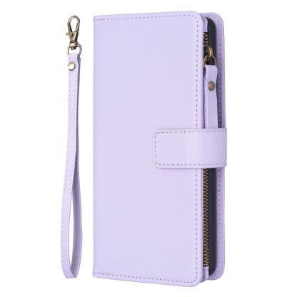 For iPhone 14 / 13 9 Card Slots Zipper Wallet Leather Flip Phone Case(Light Purple) - Image 2