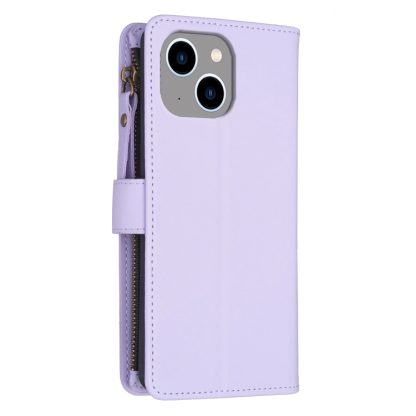 For iPhone 14 / 13 9 Card Slots Zipper Wallet Leather Flip Phone Case(Light Purple) - Image 3