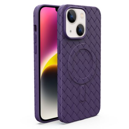 For iPhone 14 Woven Pattern MagSafe Magnetic Cooling Phone Case(Purple)