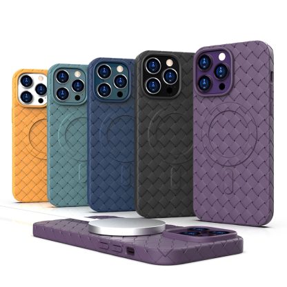 For iPhone 14 Woven Pattern MagSafe Magnetic Cooling Phone Case(Purple) - Image 2