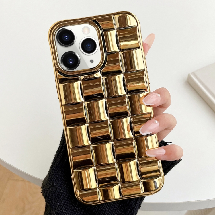 For iPhone 11 3D Cube Weave Texture Electroplating Phone Case(Gold)
