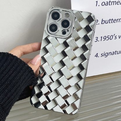 For iPhone 13 Pro Max Retro Weave Texture Electroplating Phone Case(Silver)