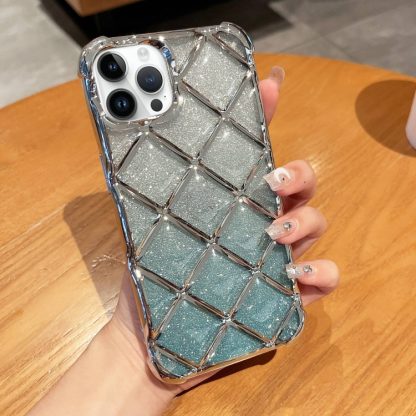 For iPhone 13 Pro Max 3D Diamond Lattice Laser Engraving Glitter Paper Phone Case(Gradient Silver)