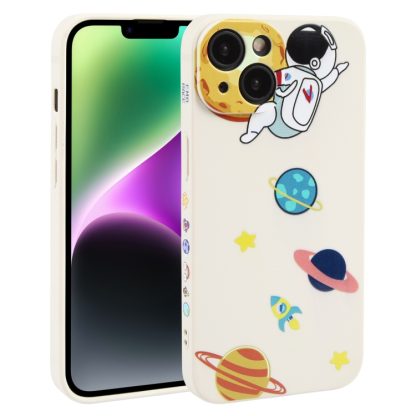 For iPhone 14 Hug Moon Astronaut Pattern TPU Phone Case(White)