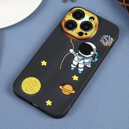 For iPhone 13 Pro Max Hug Moon Astronaut Pattern TPU Phone Case(Black) - Image 2