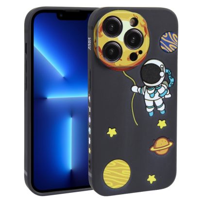 For iPhone 13 Pro Hug Moon Astronaut Pattern TPU Phone Case(Black)