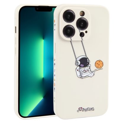 For iPhone 13 Pro Max Astronaut Swinging Pattern TPU Phone Case(White)