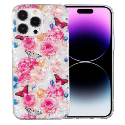 For iPhone 15 Pro IMD Shell Pattern TPU Phone Case(Butterfly Flower)